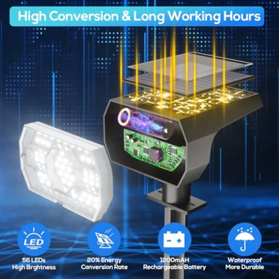 Solar Lights Outdoor Waterproof IP68, 56 LED 3 Lighting Modes Solar Powered Garden Yard Spot Solar Lights for Outside Landscape