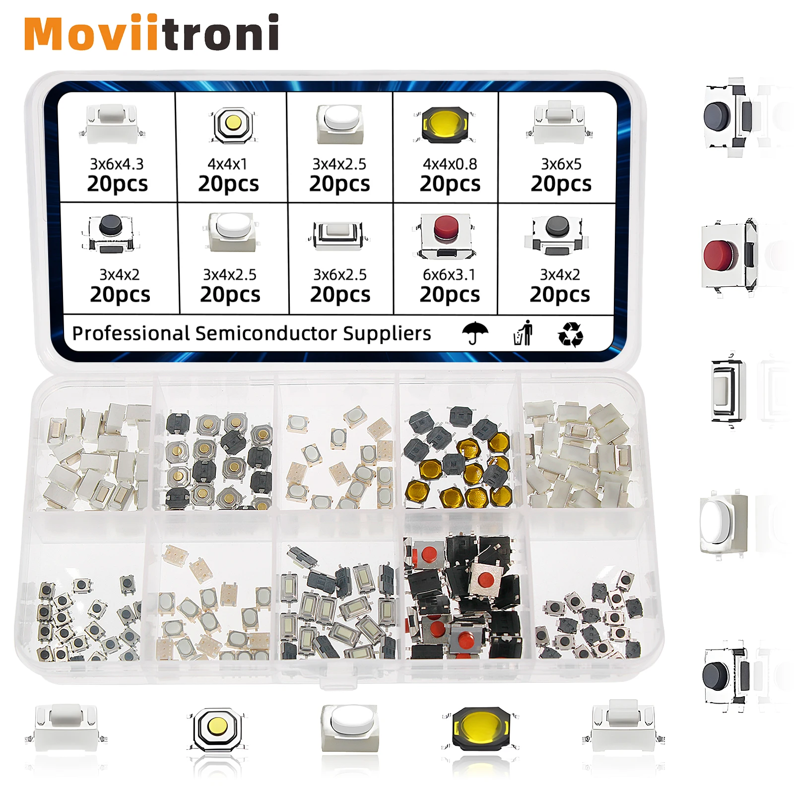 100/200pcs Tactile Push Button Switch Car Remote Control Touch Microswitch