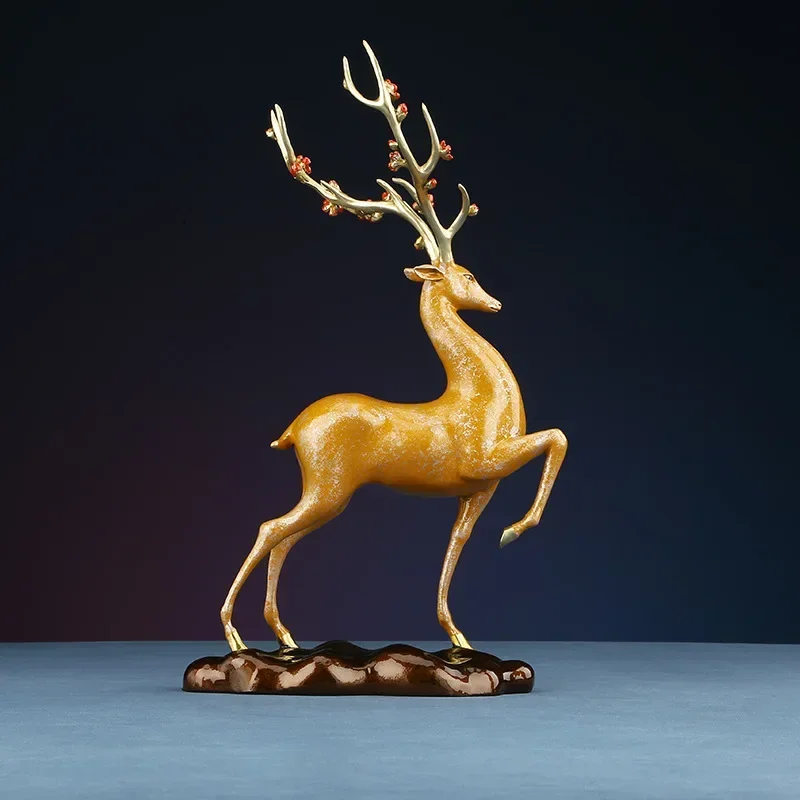 Peach Blossom Deer Ornament Home Office Copper Deer Decoration Gifts