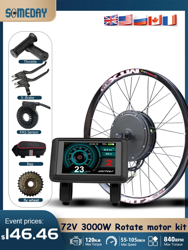 AliExpress NONE MTX 60V/72V 3000W Electric Bike Conversion Kit 26-29inch Brushless Non-gear Hub Motor Wheel Rear Dropout 135mm For E-bike Kit