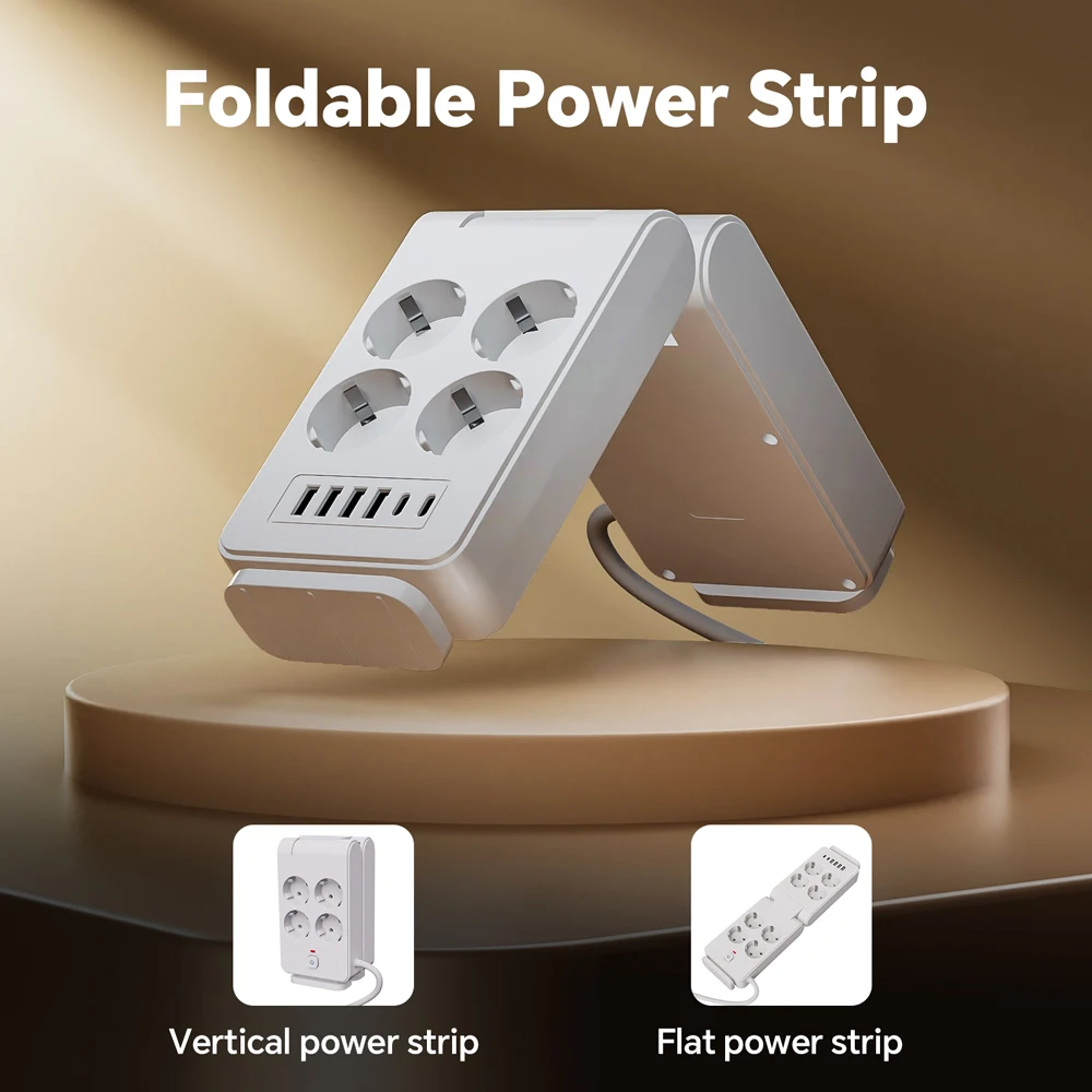 Vertical Power Strip Tower with 8 AC Outlets, 4 USB Ports & 2 Type-C Ports, Dual-Sided Expandable Surge Protector, 5FT/10FT/15FT Extension Cord, Wall-Mountable Multi-Outlet Charging Station for Home, Office, Dorm & Gam