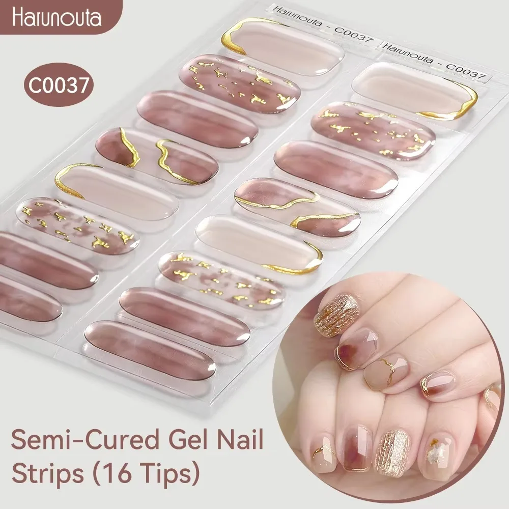 16 ストリップジェルネイルステッカーセミ硬化グラデーションオーロラネイルアートステッカー長期的なキラキラ輝くジェルネイルポリッシュストリップ