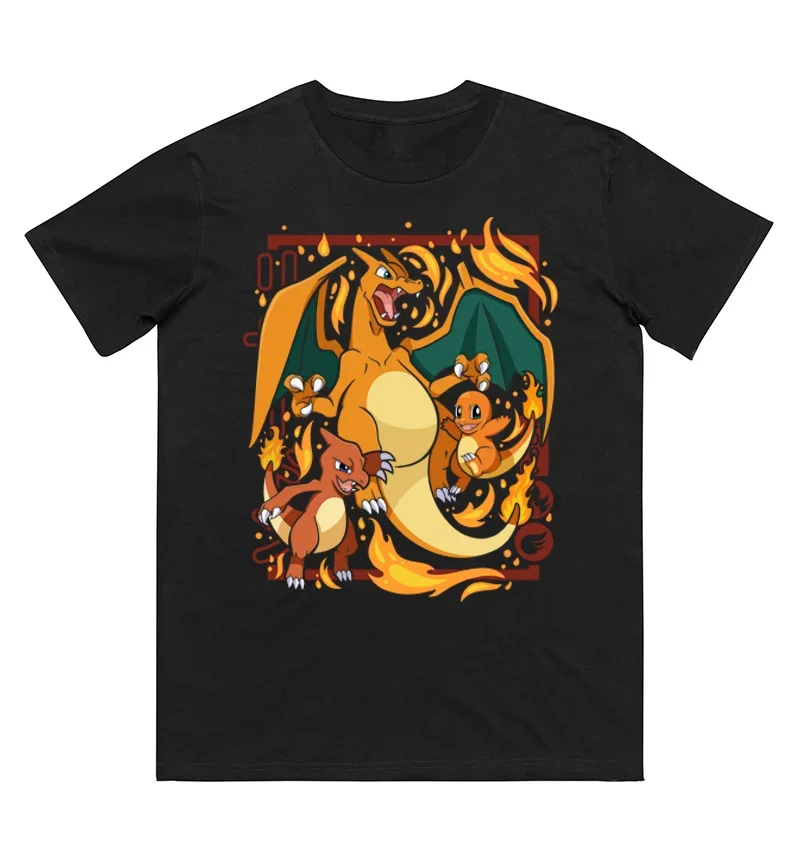 Camiseta de algodón puro con estampado de Charmander, el Pokémon que evoluciona. Modelo para hombre y mujer, nueva colección de primavera/verano, camiseta de manga corta de diseño moderno.