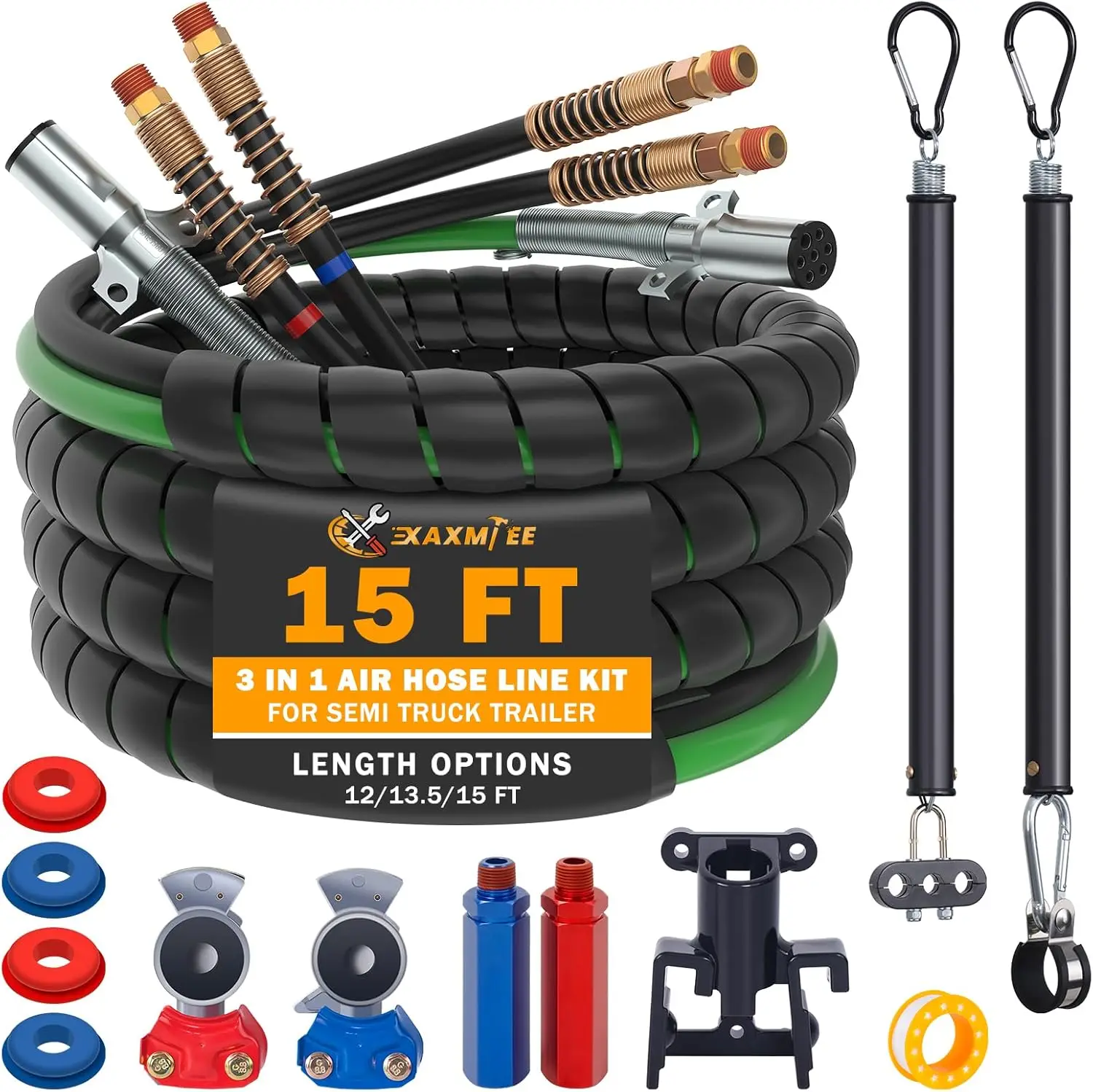 

Комплект воздушных линий полугрузовика длиной 15 футов с 2 комплектами нежных пружин, Glad Hands и держателем — шнур и шланг для прицепа 3-в-1