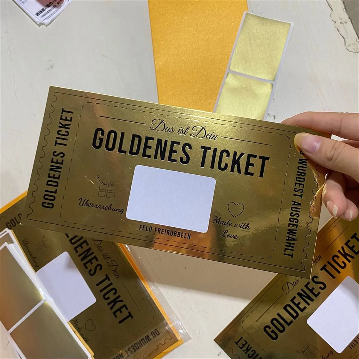N14R Top Gold Ticket Scratch Card Gravure Printing Greeting Card Luxury Gift Birthday Blessing DIY Scratch Gift