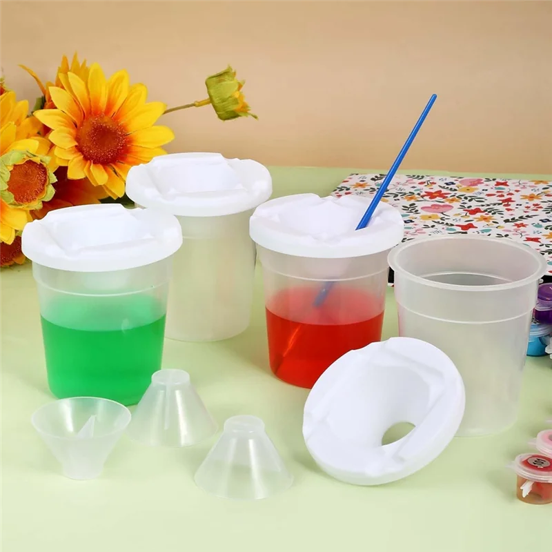 

AC23-12 упаковок чашек для краски с крышками для детей, обучающие цветные чашки без пролития, многоразовые контейнеры для краски с крышками для молодого художника