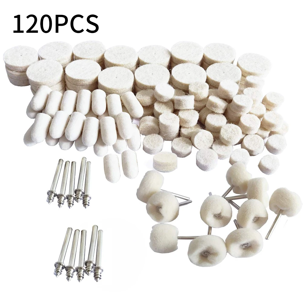 120pcs Wool Felt Polishing Buffing Round Wheel Grinding Pad Shank for Dremel Rotary Tool Accessories Polishing Buffing Wheel