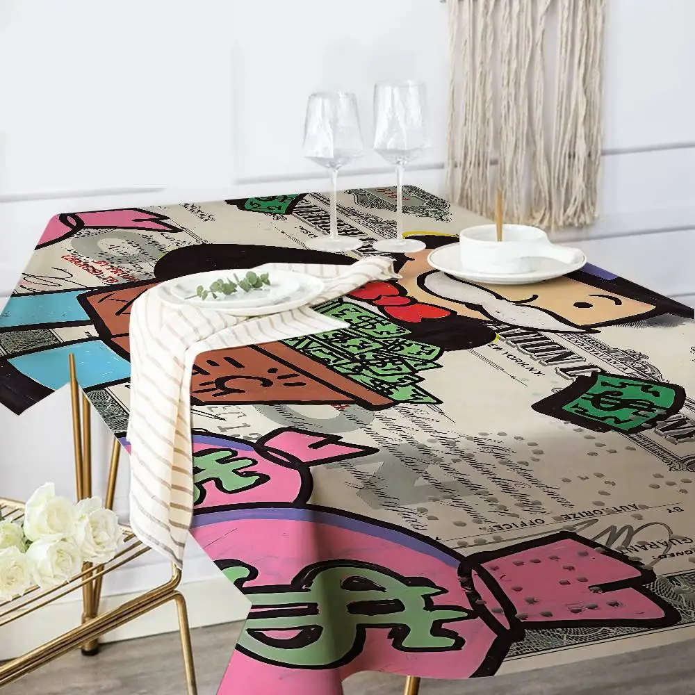 Cartoon Dollar Monopolys Tablecloth Table Cover Christmas Picnic Party Birthday Wedding Waterproof Desk Cloth Table Decor