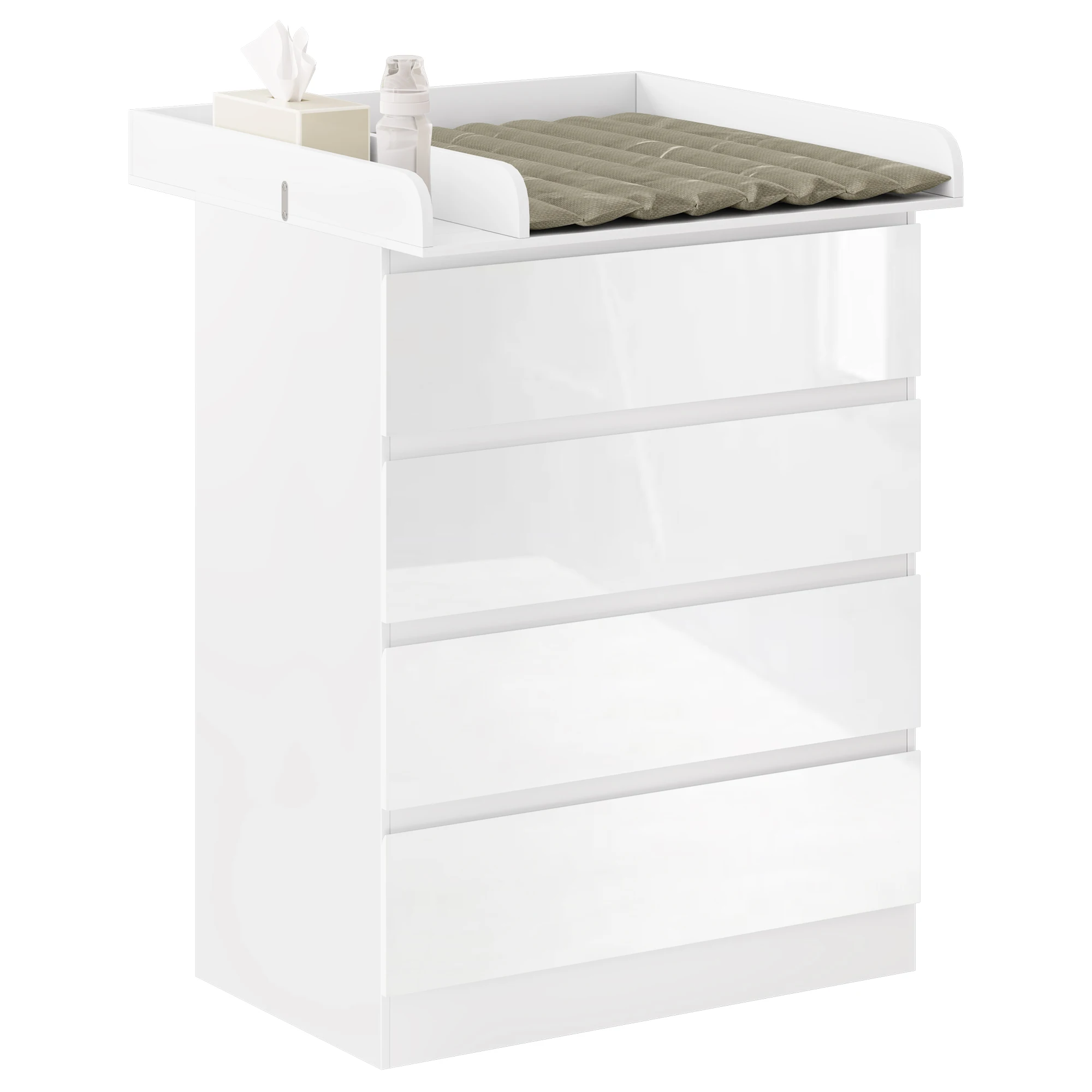 WOLTU 1SET Weißer Wickeltisch mit abnehmbarer Wickelauflage, 4 Schubladen, 80 x 75 x 109,2 cm, Baby-Aufbewahrungseinheit für Kinderzimmer