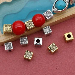 10pcs/Lot Classic Geometry Lines Square Metal Beads 6x6mm Bracelets Necklace Bead Loose Spacers DIY Jewelry Accessories Unisex
