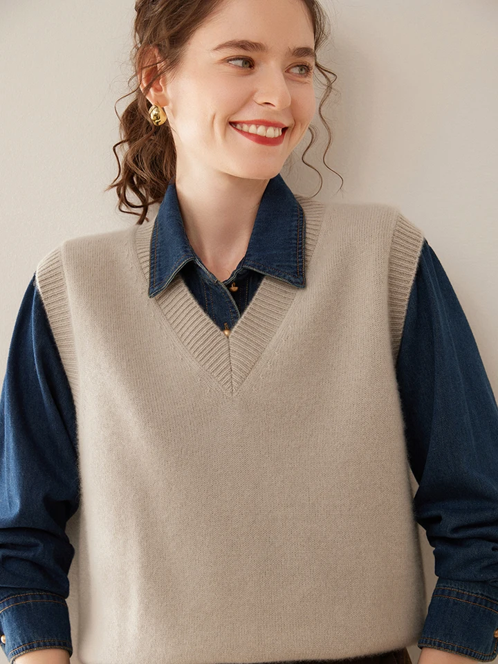Women's 100% pure Cashmere V-neck Vest Spring Autumn Winter