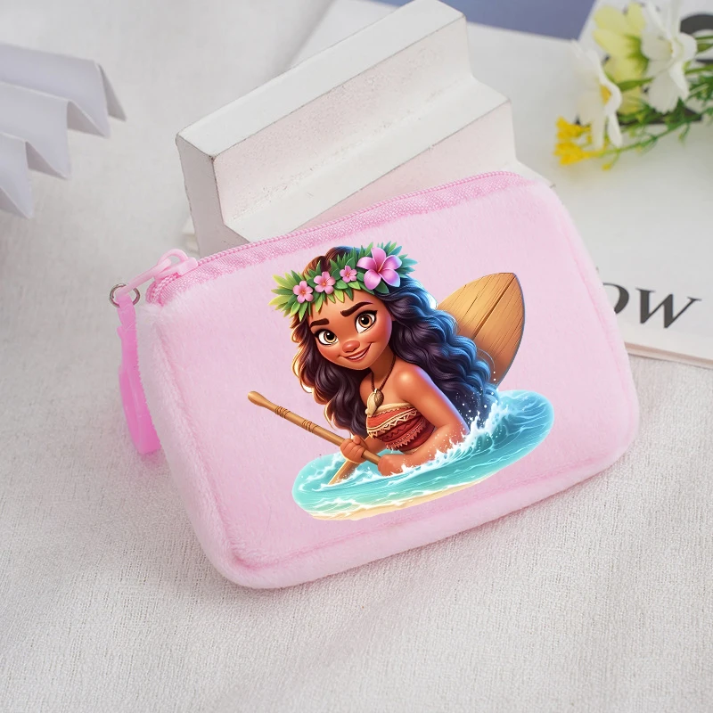 Moana 2 Disney Girls Plush Coin Purse Cute Portable Wallet Cartoon Anime Kids Printed ID Card Storage Bag Children Birthday Gift