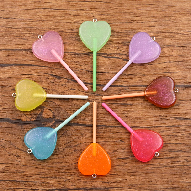 10Pcs 30*68MM 8 Color Wholesale Heart Lollipop Resin Charms For Earring Kawaii 3D Keychain Jewelry Making