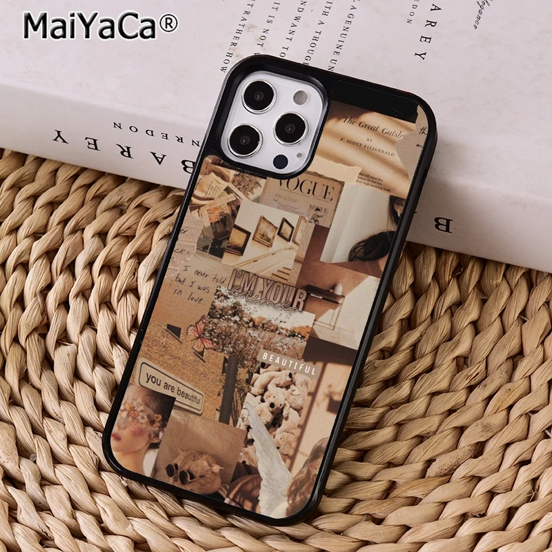 AESTHETIC BROWN COLLAGE Phone Case Cover For iPhone 14 15 16 plus XR XS 11 12 13 pro max coque