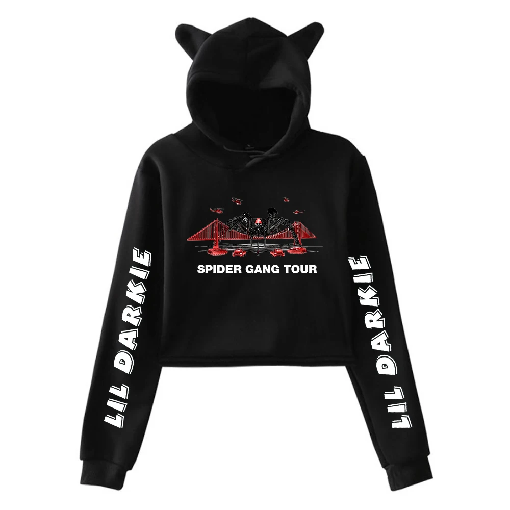 

Lil Darkie 2023 Spider Gang Tour Merch Pullover Cat Ears Hoodie Long Sleeve Sweatshirts Female Crop Top Women's Clothes