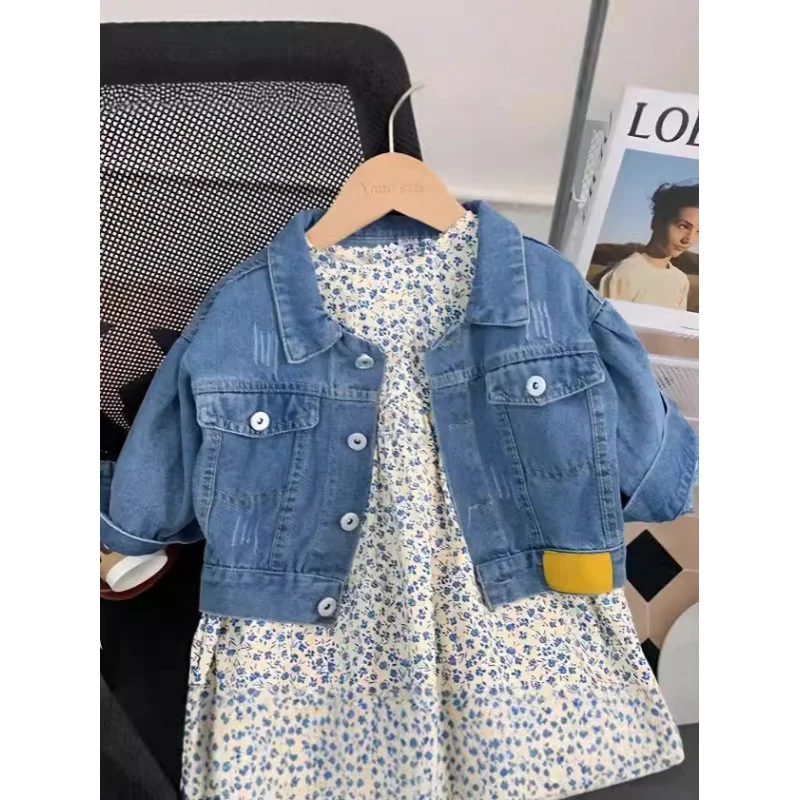 

Girls' Spring Dress2025New One-Year-Old Baby Floral Dress Children's Dress Denim Set