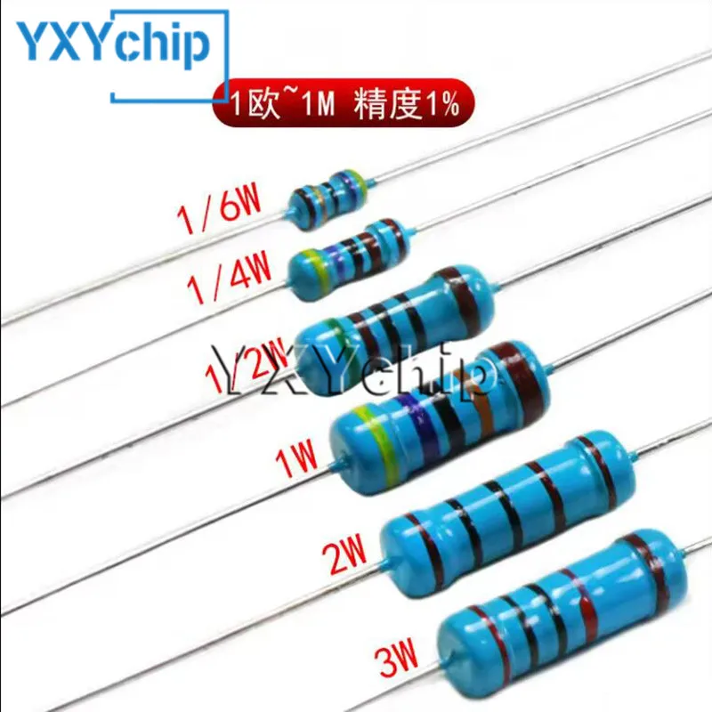 50pcs 1/2W Metal Film Resistor 3.3 3.6 3.9 33 36 39 330 360 390 R K Ohm 1% 0.5W Five-color Ring 3K3 3K6 3K9 Resistance 3R3 3R9