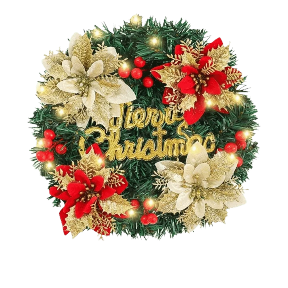 

Garland With Flower Christmas Wreath Artificial 30CM Christmas Decoration Red Gold Door Hanging Rattan Home