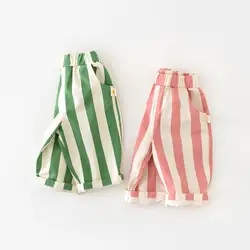 Autumn New Boy Girl Children Loose Striped Casual Pants Baby Pockets Fashion Pants Kid Outdoor Cotton Trousers Toddler Costume