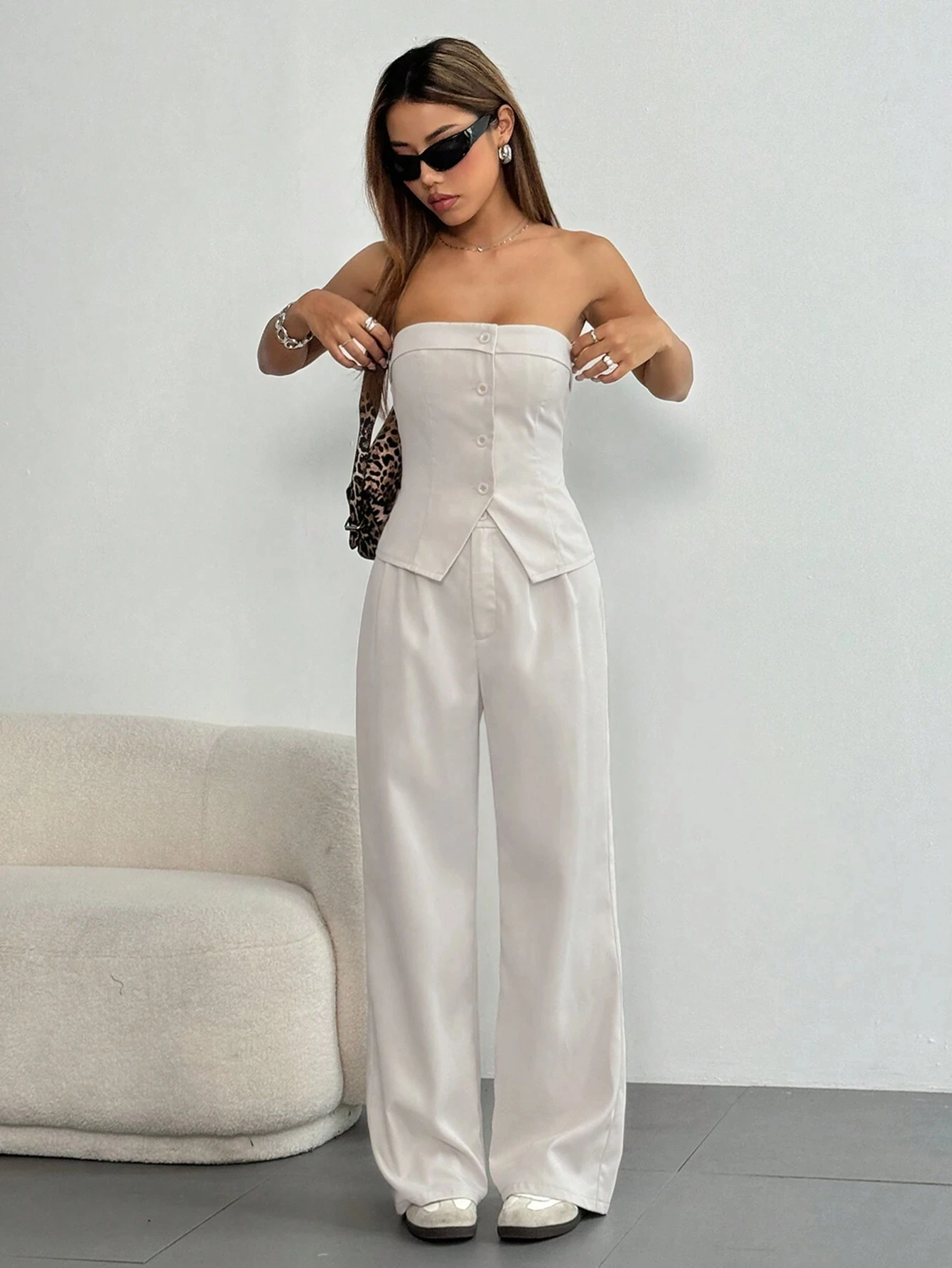 Solid Button Front Tube Top Wide - Image 5