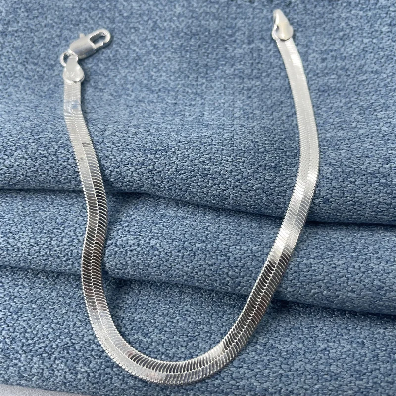 925 Sterling Silver 8-Inch Bracelet 4MM Blade Bracelet Flat Snake Bone Chain Women Men Fashion Wedding Engagement Jewelry Gift