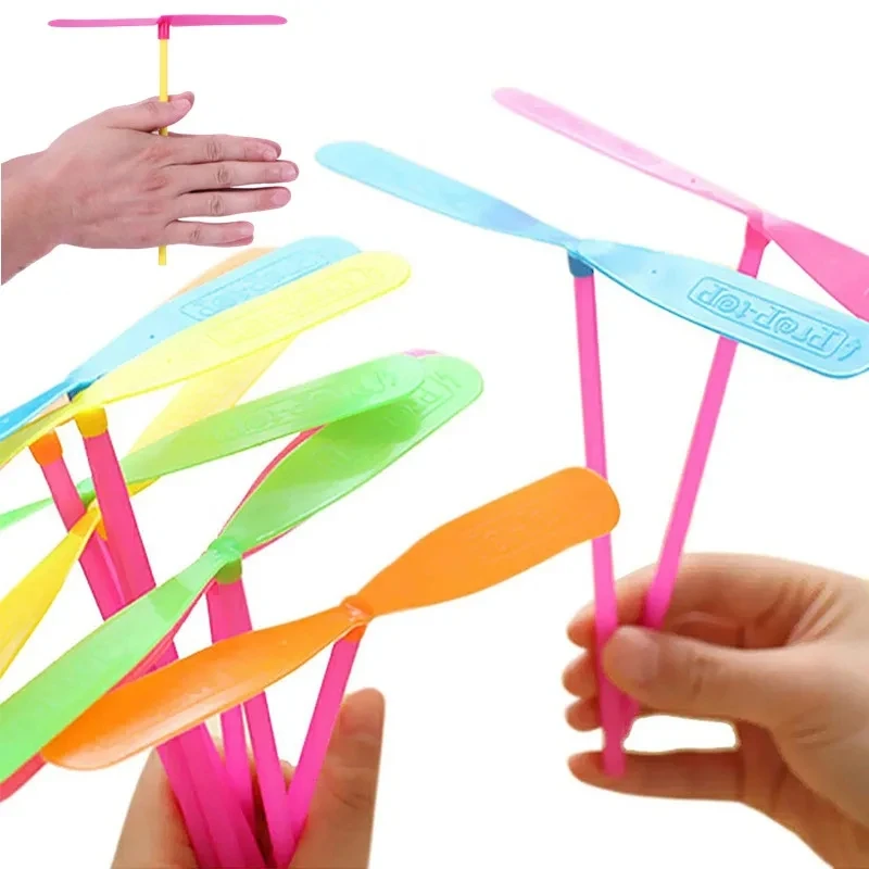 96Pcs Plastic Bamboo Dragonfly Shape Hand Push Flying Propeller Outdoor Sports Game Kids Toy Gift Rotating Flying Arrow  Games