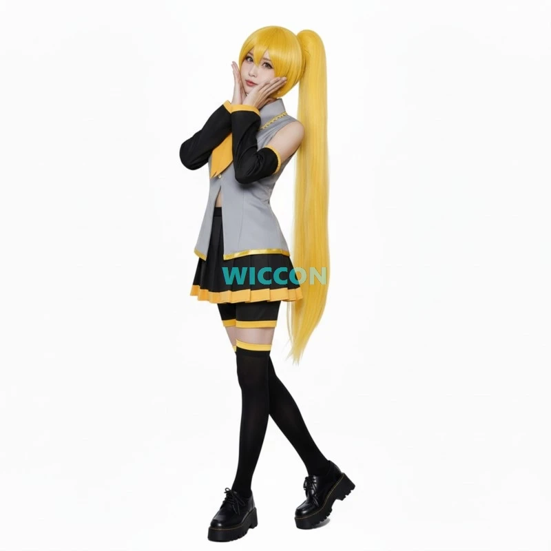 Akitata Neru Cosplay Vtuber Idol Uniform Fashion Punk Y2K Dress Yellow Single Ponytail Halloween Cos Game Project Sekai Clothing