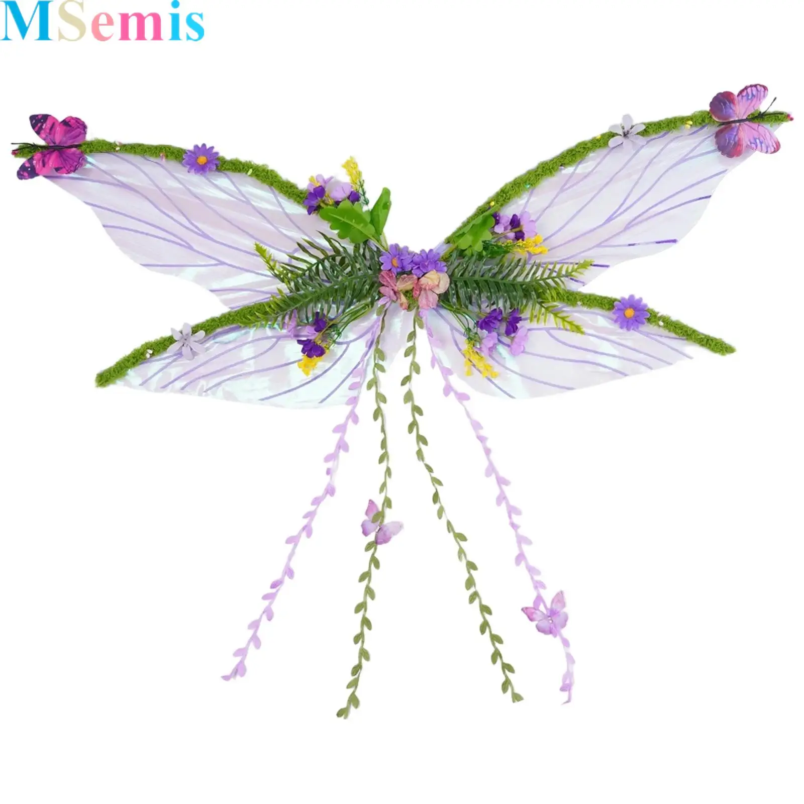 

Butterfly Wings Mother Nature Costume Woodland Elf Wings with Artificial Flowers Leaves for Fancy Ball Halloween Cosplay