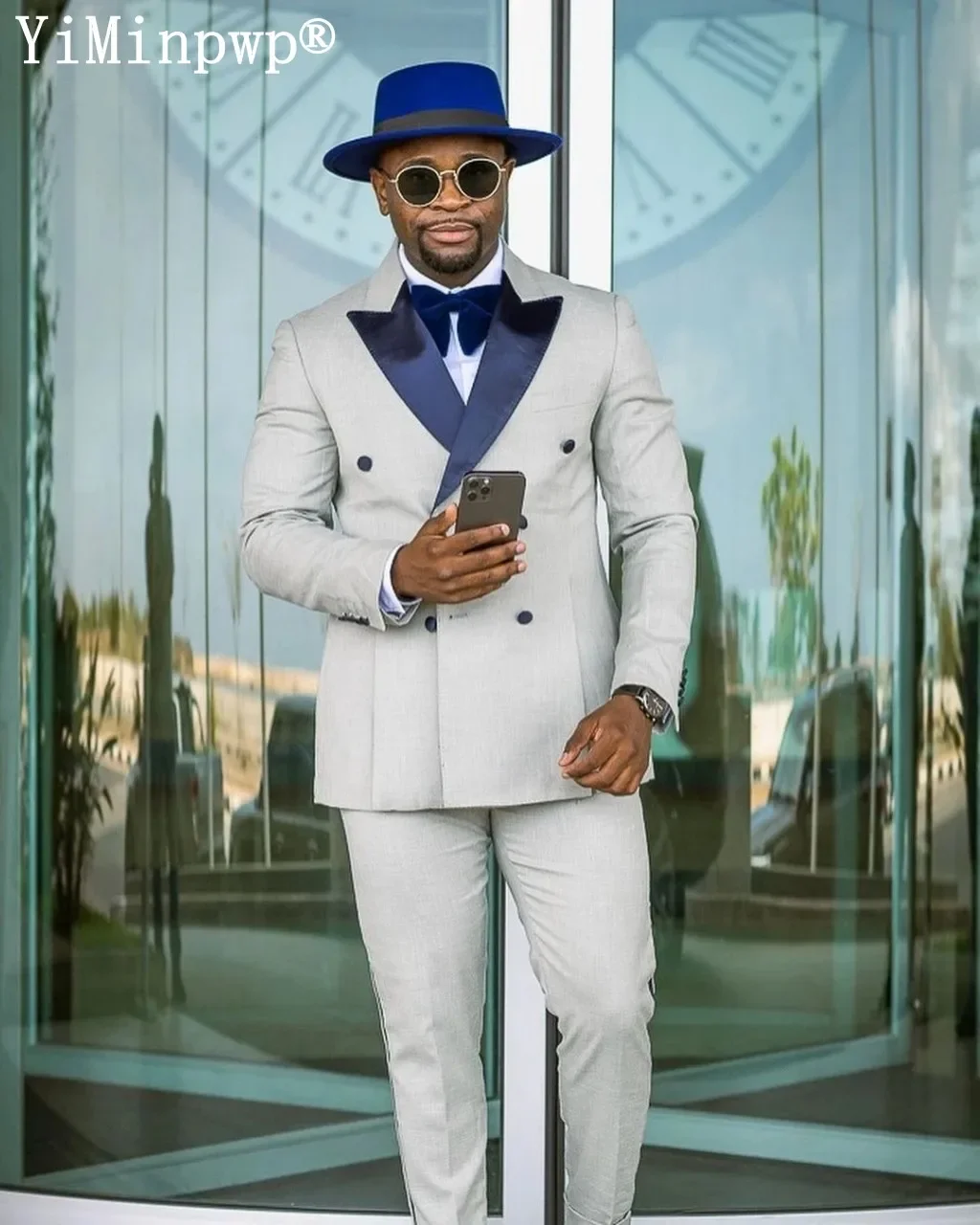 YiMinpwp-traje de 2 piezas para hombre, traje de solapa de pico con solapa en contraste para oficina, solapa de satén con un solo pecho para ocasiones especiales
