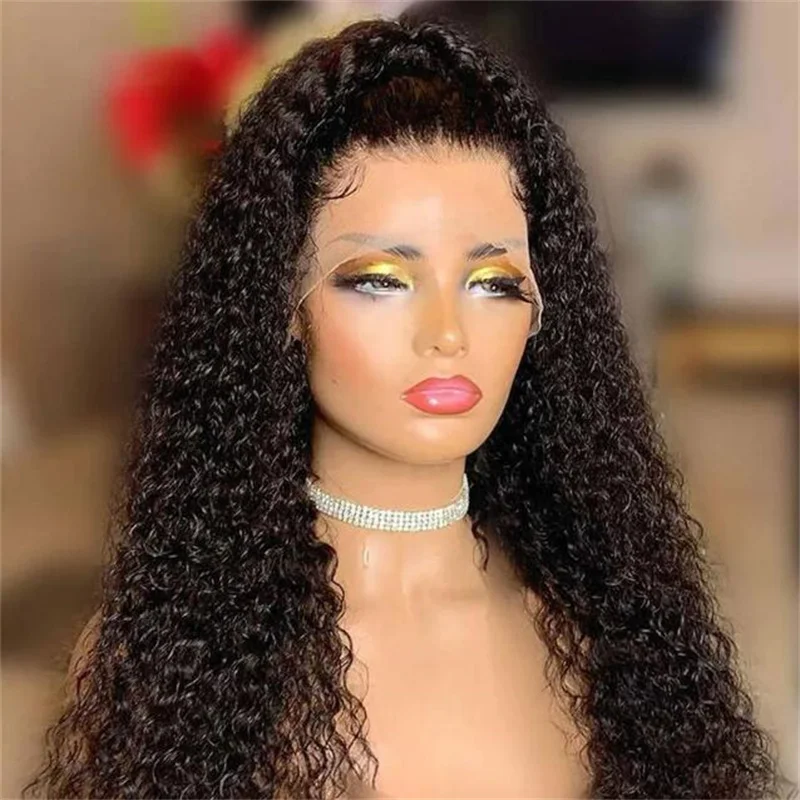 

Natural Deep 26 inch 180 Density Glueless Kinky Curly Long Black Lace Front Wigs For Women Babyhair PrePlucked Daily