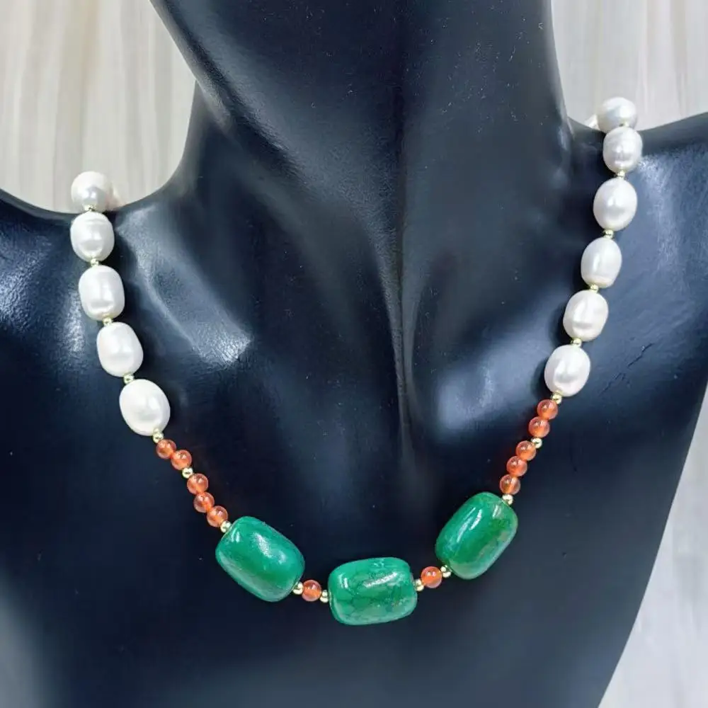 Girlfriend Jewelry Gift Green Turquoise Natural Freshwater Pearl Red Aagte Green Turquoise Chokers Necklace