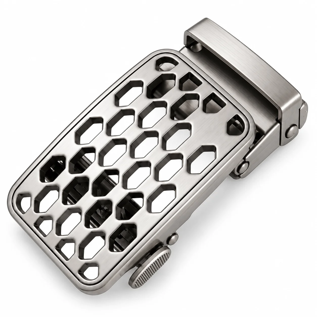 Men's 3.5cm Automatic Ratchet Belt Buckle Black Metal Hollow Geometric Hole-less Buckle No Belt Strap Belt Buckles & Accessories