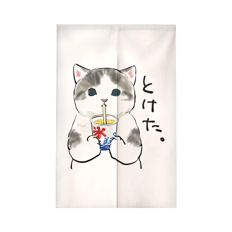 

cartoon cat japanese noren door curtain linen half panel kitchen entry decor Stylish room divider Suitable for all seasons