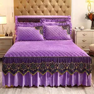 Padded European Luxury Hot Bed Skirt Flucky Velvet Quilt, King Bed Skirt, good feeling of the hand, pillowcase not included, winter 8 Main Sales Couple Bed - №8