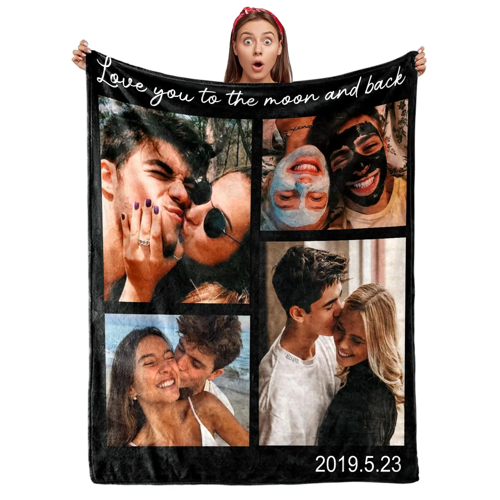 

1PC Custom Personalized Blanket Personal 4 Photo Flannel Blanket Birthday Wedding Couple Valentine's Day Holiday Gift Blanket