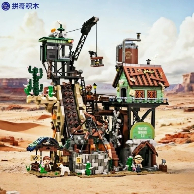 Pantasy Building Blocks Western Mine Street View Model Decoration Children Puzzle Toys 3D Micro-particle Brick Blocks Gifts