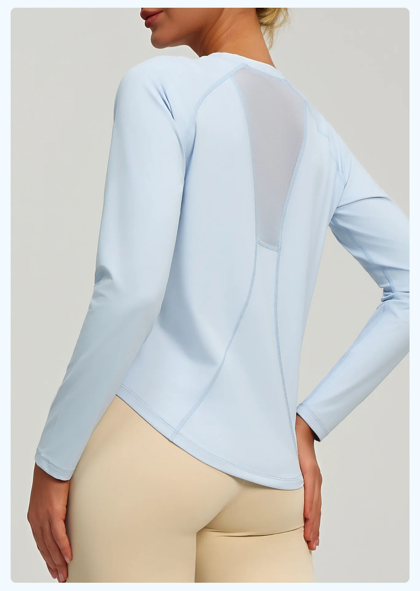 2026 Frühling Sommer Neue Damen Yoga-Top Locker Sitzendes Atmungsaktives Sport-Langarmshirt Einfarbiges Basic-Oberteil Reitbekleidung – Detail 15