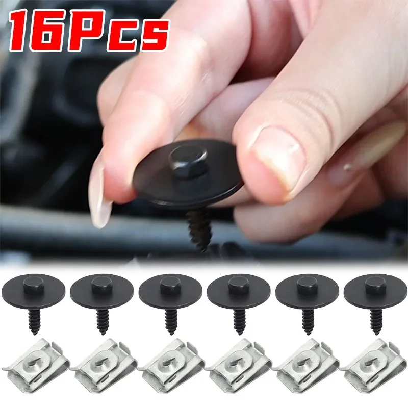 2-16PCS Car Bumper Cover Fender Liner Splash Shield Screw and Self-Locking U-Nut Kit for BMW 07146951655 Auto Repair Parts