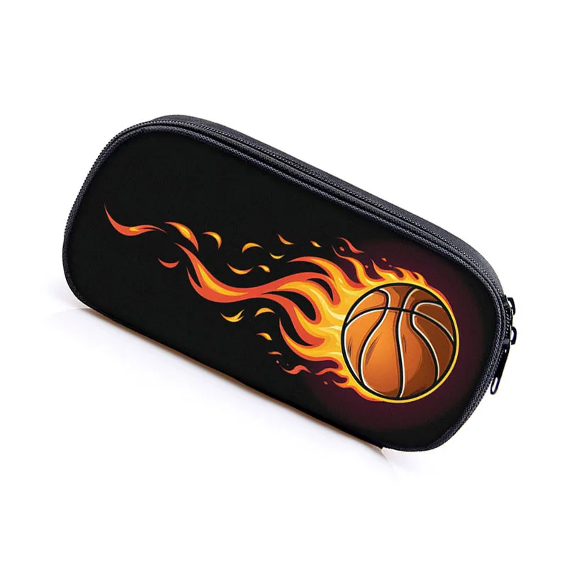 Soccerly / Footbally Cosmetic Bags Creative Fire Basketball Sport Pencil Box Boys School Zipper Bag Children Stationary Bags