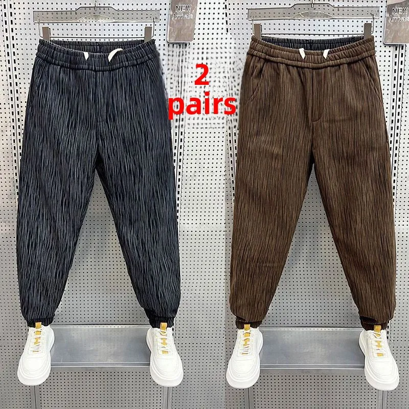 

Мужские осенне-зимние утепленные свободные повседневные брюки на флисовой подкладке с эластичной резинкой на талии, длинные брюки для спорта и отдыха из полиэфирного волокна