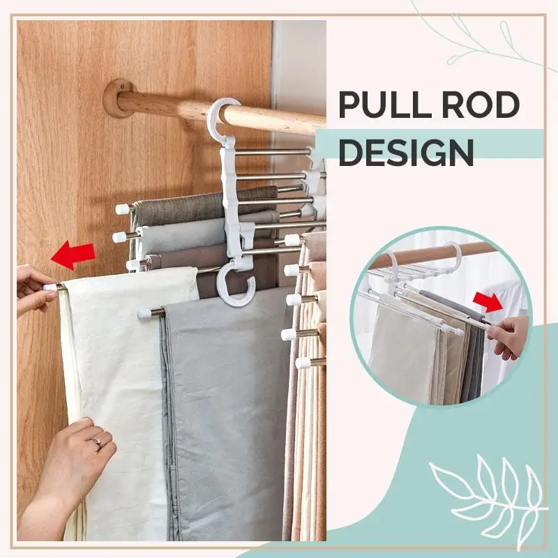 Multi-funcional Calças Rack De Armazenamento, Organizador De Guarda-Roupa, Calças e Gravata, Prateleira Do Armário, Cabide Mágico, 5 em 1