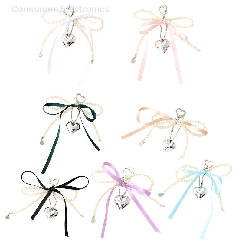 Trendy Creative Heart Ribbon Bowknot Charm Keychain Delicate Key Ring Pendant Exquisite Backpack Decoration Accessories Gifts
