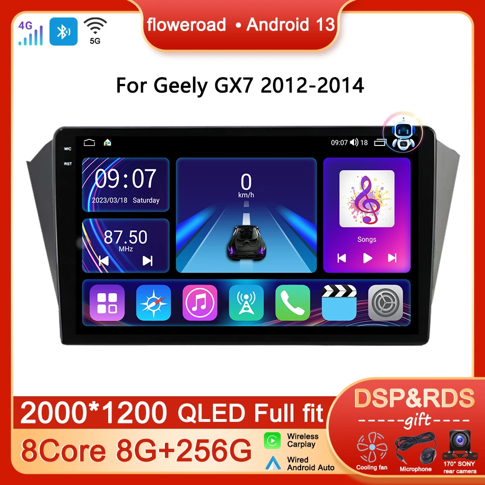 

Carplay Car Radio Multimedia Player Auto Android For Geely GX7 2012-2014 2DIN Stereo GPS Navigation 8Core 8G+256G 4G LTE WIFI BT