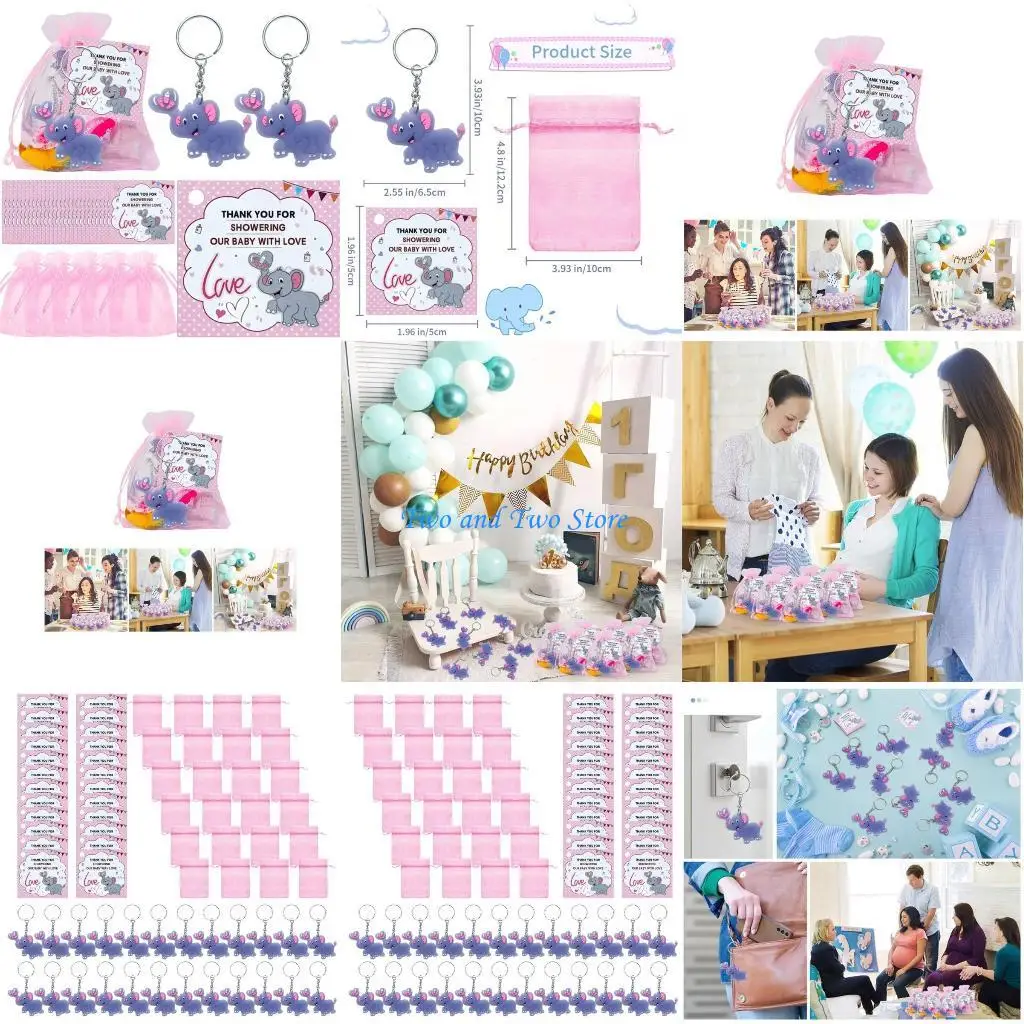 

HX6F Elephant Pendant Keychain Set Baby Shower Return for Guests Animal Theme