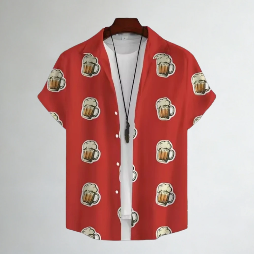 

Men's Hawaiian Shirt 3D Beer Print Summer Shirt Short-Sleeved Shirt Party Summer Casual Loose Top Men Clothing