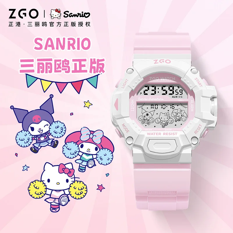 

Семейные наручные часы Sanrio, наручные часы Hello Kitty для милых девушек с серебристыми водонепроницаемыми цифровыми часами для женщин