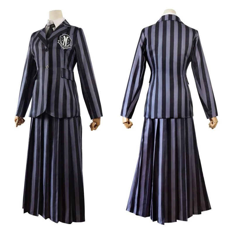 Costume de Reine d'Halloween pour Femme, Identique à l'Uniforme Scolaire Rayé, Robe Quotidienne Gothique en Maille Florale, Costume de Scène Cosplay