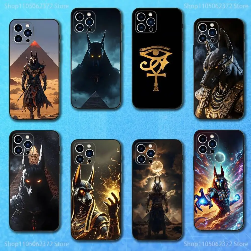 

Egyptian Grim Reaper Anubis Phone Case For iPhone 16,15,14,13,12,11 Plus,Pro Max,XS,X,XR,SE,Mini,8,7,Soft Silicone Black Cover