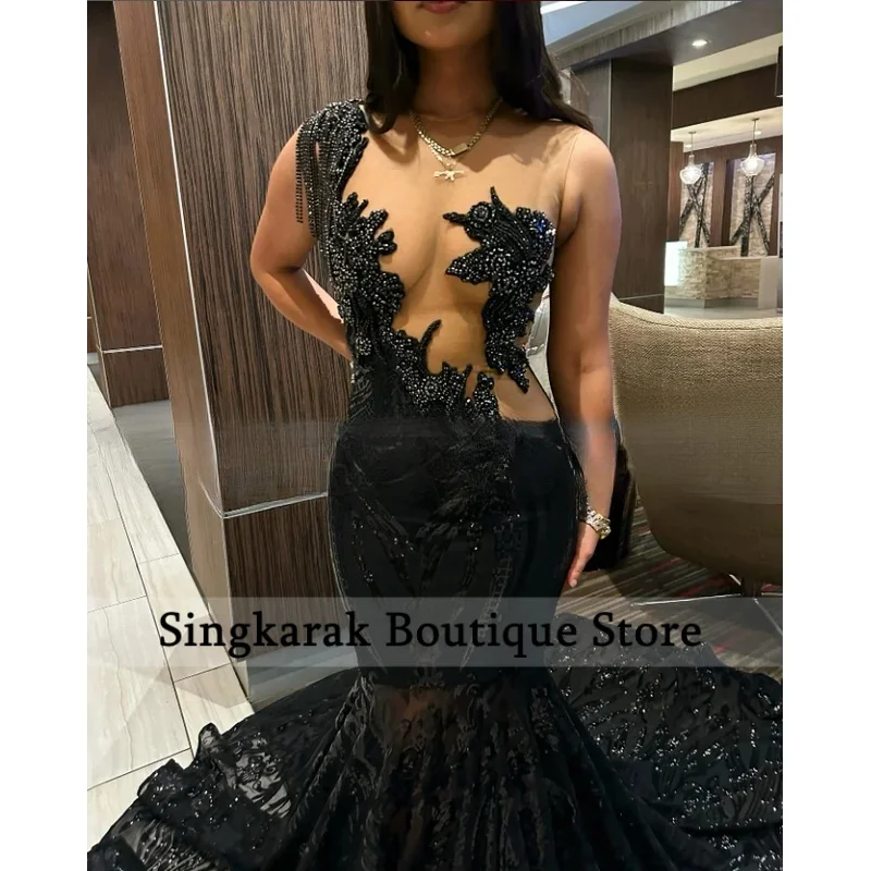 

Черное великолепное полое платье русалки для выпускного вечера, изысканное прозрачное сетчатое африканское свадебное вечернее платье по индивидуальному заказу, платье festa