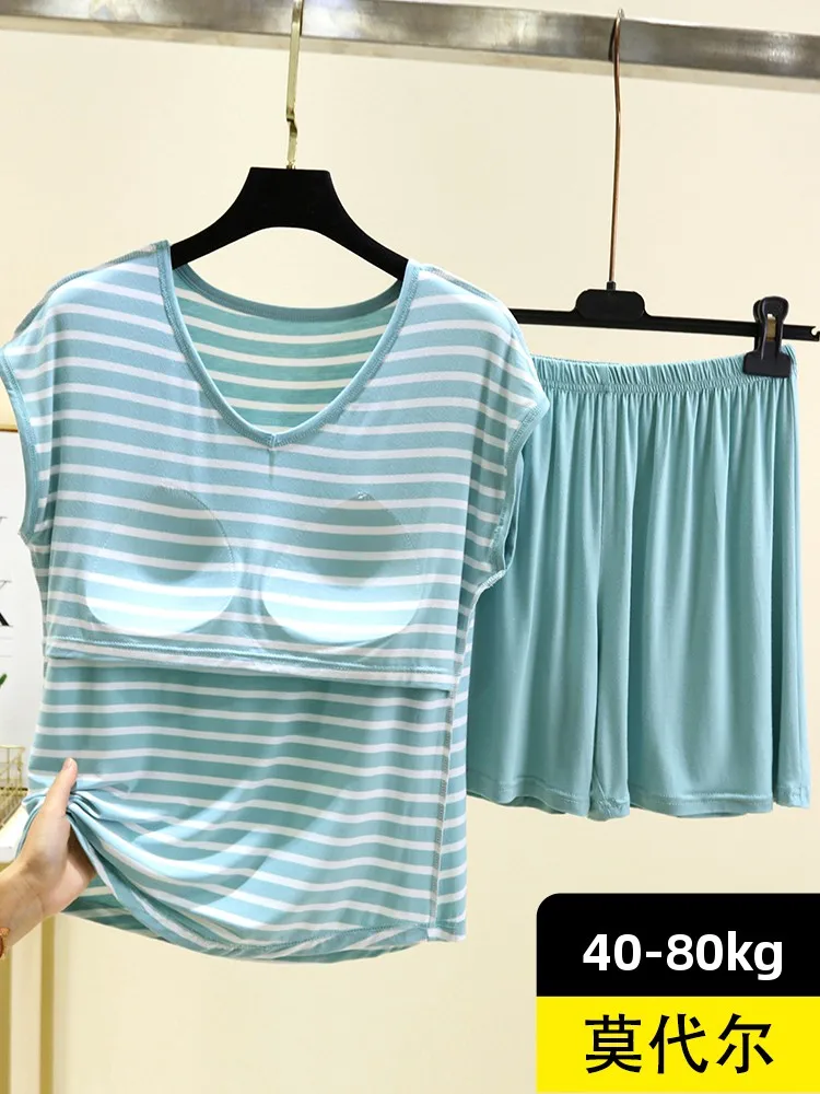 

Футболка Svel в полоску из модала, комплект женской летней домашней одежды, повседневная одежда большого размера с накладкой на грудь, дизайн V-Ne